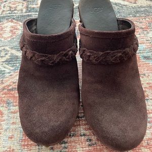 Ugg Brown Suede Shearling Lined Clogs
